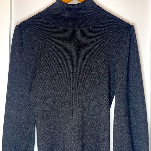 ❣️SOLD❣️ Black&Metallic Shiny Ribbed “Bubble Babe” Puffed Sleeve Sweater Dress - Picture 6 of 6